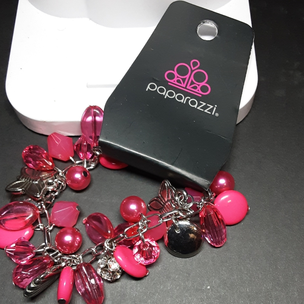 Paparazzi Fuchsia and Silver Charm Bracelet